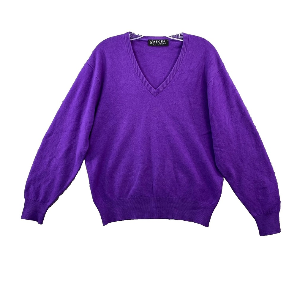 Vintage JAEGER Sweater Mens 42 Purple Knit‎ Cashmere Outdoor Classic Academia